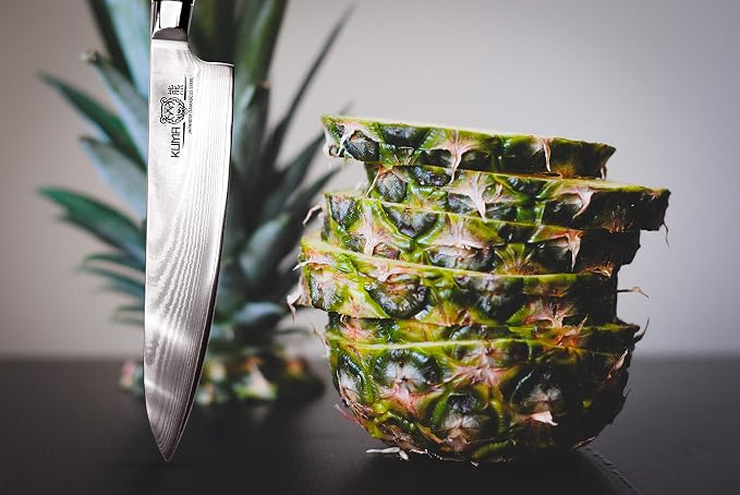 KUMA Professional Damascus Steel Knife8 inch Chef Knife with Hardened Japanese Carbon Steel - Stain & Corrosion Resistant Blade - Balanced Ergonomic Handle & Sheath – Safe, Easy Meal Prep - 5 Pack