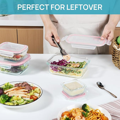 Vtopmart 8 Pack Glass Food Storage Containers with Airtight Lids, Glass Meal Prep Containers, Lunch Containers for Microwave, Oven, Freezer and Dishwasher, BPA Free