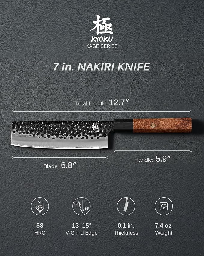 KYOKU Nakiri Knife, Kage Series 7" Kitchen Knife with 3-Layer Laminated Steel Blade Rosewood Handle, Japanese Nakiri Chef Knife with Sheath, Vegetable Knife for Chopping Slicing Mincing and More