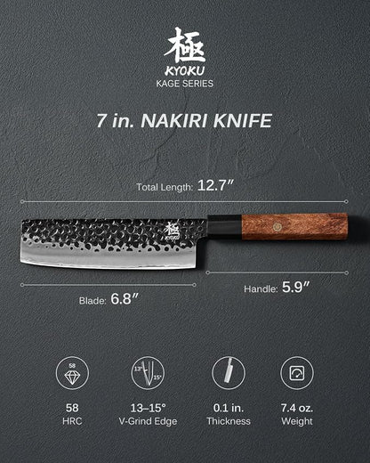KYOKU Nakiri Knife, Kage Series 7" Kitchen Knife with 3-Layer Laminated Steel Blade Rosewood Handle, Japanese Nakiri Chef Knife with Sheath, Vegetable Knife for Chopping Slicing Mincing and More