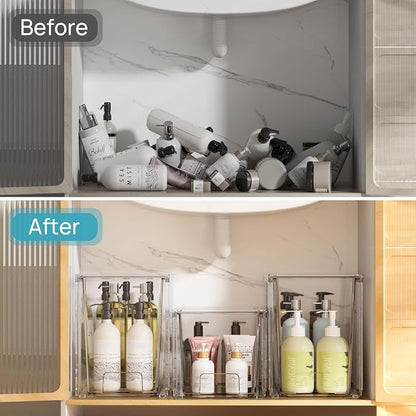 Vtopmart 2 Pack Clear Stackable Storage Drawers,9.7" High Plastic Organizers Bins for Skincare, Bathroom Supplies,Ideal for Cabinet,Undersink,Vanity,Kitchen,Pantry Organization