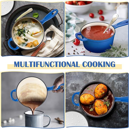 E-far Enameled Cast Iron Sauce Pan with Lid, 1 Quart Dutch Oven Saucepan, Mini Sauce Pot for Cooking, Boiling, Healthy & Non Toxic, Induction & Oven Safe, Deep Blue