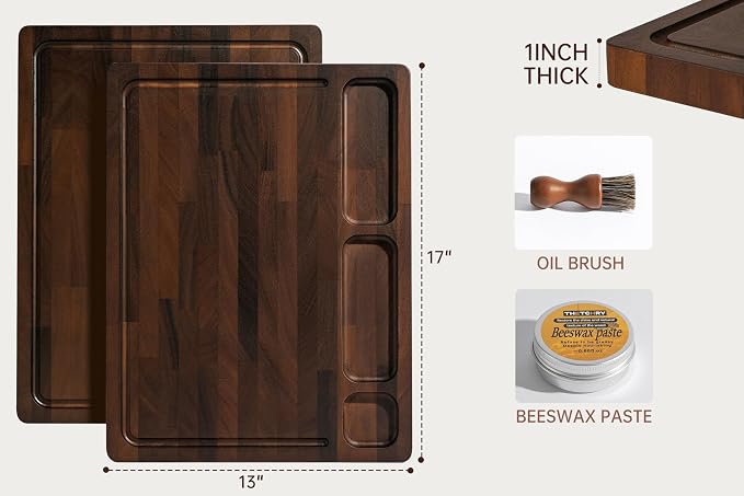 THETCHRY Walnut Cutting Boards For Kitchen, End Grain Wooden Cutting Board with Handle, Chopping Board Double Sided Charcuterie Boards For Meal Prep & Serving with Gift Box（Black Walnut）17”X13” X1”