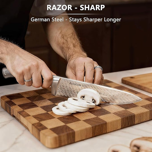 Knife Set, Astercook 21 Pieces Kitchen Knife Set with Built-in Sharpener, German Stainless Steel Knife Block Set, Razor-Sharp Knives with Full-tang Handle, Dishwasher Safe Kitchen Utensils Set