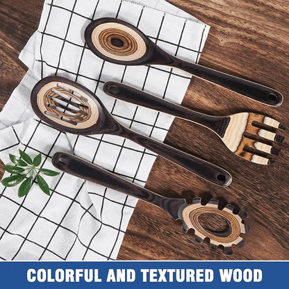 MYRAINBOW Wooden Spoons for Cooking, 7 Piece Pakkawood Kitchen Utensils Set with Spatulas, Spoons, Ladles, and Turner for Mixing, Serving & Cooking