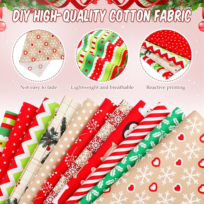 Tatuo 30 Pcs 10 x 10 Inches Christmas Cotton Fabric Bundle Squares Patchwork Floral Fabric Sewing Quilting Bundles Assorted Pattern cloth for DIY Scrapbook Craft Making