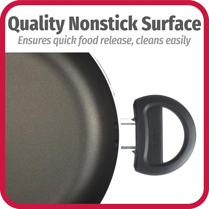 GoodCook Everyday 10.4-Inch Nonstick Cooking Pot with Lid, One Pot Meal Pan, Deep Casserole Dish, Aluminum Stockpot with Higher Walls, Ergonomic Handles, Even Heating, Black