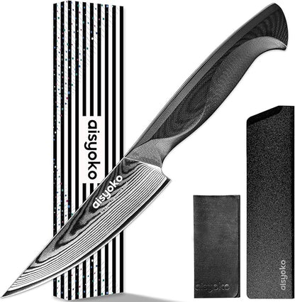 aisyoko 4.5 Inch Paring Knife, Damascus Steel Chef Knife with Ergonomic G10 Handle, VG10 High Carbon Steel, Professional Kitchen Knife for Fruit Vegetable Carving, Ultra Sharp Blades