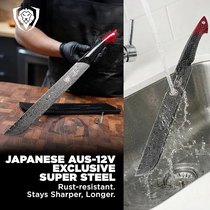 Dalstrong Slicing Knife - 11”- Scorpion Series Meat Slicing Knife Professional- Exclusive Japanese V12 Ultra™ Steel - Black Damascus - Black & Red Honeycomb Resin Handle- Brisket Slicer with Sheath