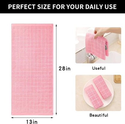 Homaxy 100% Cotton Terry Kitchen Towels(Pink, 13 x 28 inches), Checkered Designed, Soft and Super Absorbent Dish Towels, 8 Pack