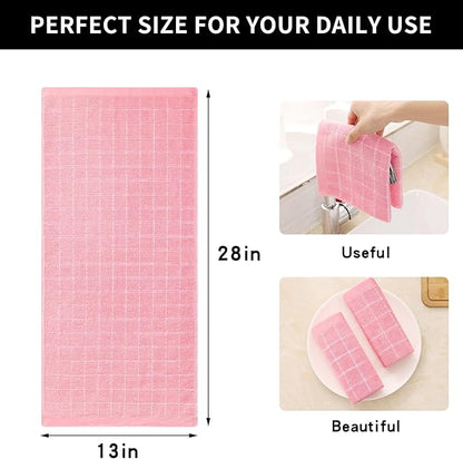 Homaxy 100% Cotton Terry Kitchen Towels(Pink, 13 x 28 inches), Checkered Designed, Soft and Super Absorbent Dish Towels, 12 Pack