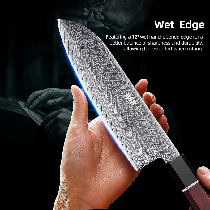 FINDKING 7 Inch Santoku Chef Knife, AUS-10 Damascus Steel Blade, Versatile Asian Knife for Effortless Slicing and Dicing, Comfortable Wooden Grip, Ideal for Vegetable Prep (Samurai Series)