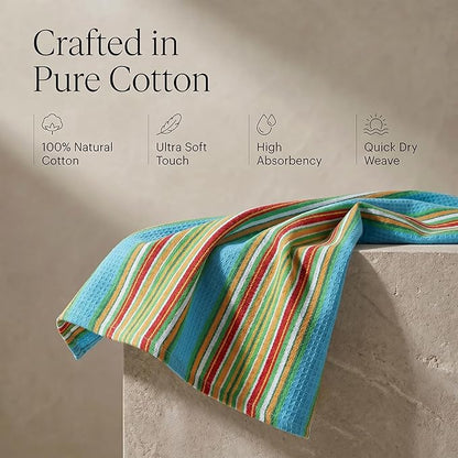 Urban Villa Kitchen Towels Waffle Stripes Dish Towels for Kitchen Azure Color Set of 6 Kitchen Towels Highly Absorbent Cotton Over Sized 20X30 in with Mitered Corners Kitchen Hand Tea Towels