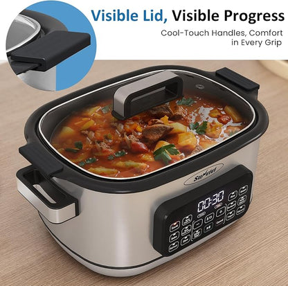 12-in-1 Multicooker, 6.5QT Slow Cooker Roaster Oven, Digital Programmable Multi Functional Pot with Timer, Temp Control, Delay Start, Glass Lid, Removable Nonstick Pot & Roast/Steam Rack