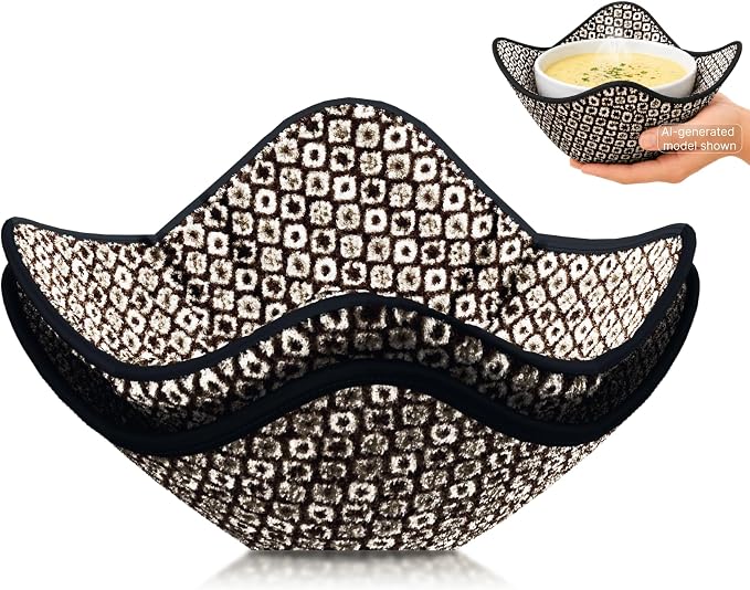 Set of 2 Microwave Bowl 4x7x7 Inch Polyester Cloth Hot Pads with Black and White Color - Holder Microwavable Pot for Food - Ramen Soup or Pot Cozy - Multipurpose Heat Resistant Plate Holders