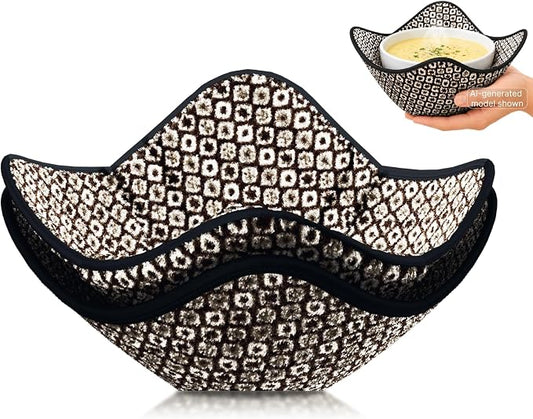 Set of 2 Microwave Bowl 4x7x7 Inch Polyester Cloth Hot Pads with Black and White Color - Holder Microwavable Pot for Food - Ramen Soup or Pot Cozy - Multipurpose Heat Resistant Plate Holders