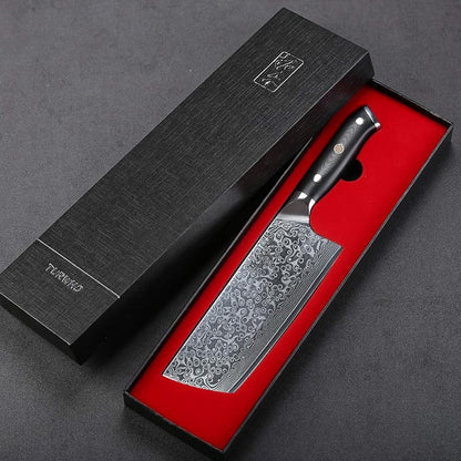 TURWHO Professional Nakiri Knife 7 Inch - Classic Damascus pattern Japanese VG-10 Steel Chef Knives