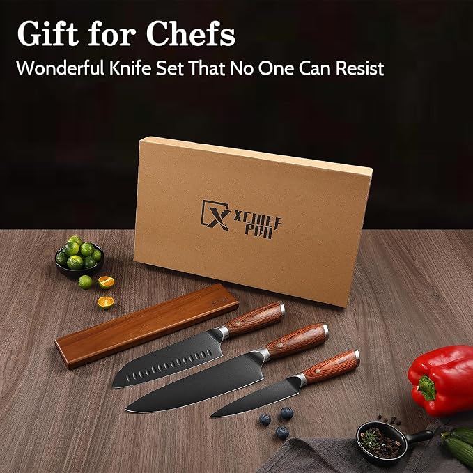 Kitchen Knife Set, 4 Pieces Japanese High Carbon Stainless Steel Chef Cooking Knife Set, Ultra Sharp Professional Chef Santoku Utility Knives (Black)
