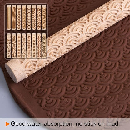 HARFINGTON Wood Clay Roller 4" Wood Grain Pattern Rolling Pins Wood Rollers Pottery Tools Wood Grain Texture Rollers for Clay Baking Dough Playdough DIY