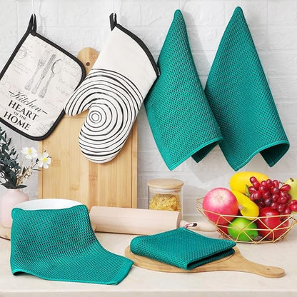 Homaxy 100% Cotton Waffle Weave Kitchen Dish Cloths, Ultra Soft Absorbent Quick Drying Dish Towels, 12 x 12 Inches, 18-Pack, Teal