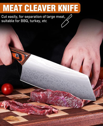 Naitesen 3PCS Professional Kitchen Knife Set,Very Sharp Meat Cleaver Chef Knife Serrated Bread Knife for Meat Vegetable Cutting Home Cooking Gifts for Men Women