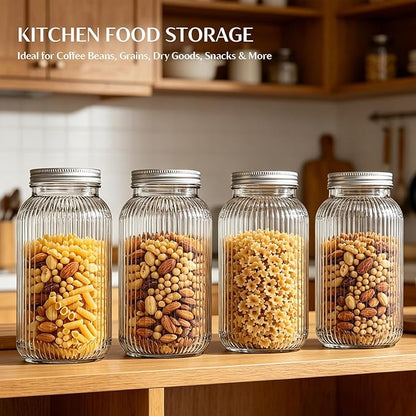 INSETLAN 64 oz Wide Mouth Glass Mason Jars, Set of 2, Ribbed Canning Jars for Sourdough Starter, Pickling, Fermentation, Sun Tea & Pantry Storage, Refrigerator Safe