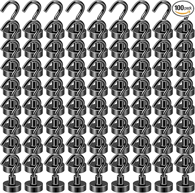 DIYMAG Magnetic Hooks, 30Lbs Strong Heavy Duty Cruise Magnet S-Hooks for Classroom, Fridge, Hanging, Cabins, Grill, Kitchen, Garage, Workplace and Office Etc, (100 Pack-Black)