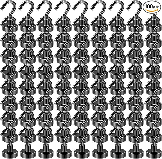 DIYMAG Magnetic Hooks, 30Lbs Strong Heavy Duty Cruise Magnet S-Hooks for Classroom, Fridge, Hanging, Cabins, Grill, Kitchen, Garage, Workplace and Office Etc, (100 Pack-Black)