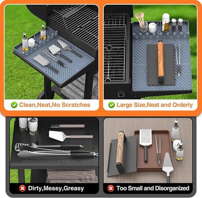 Silicone Griddle Tools - Spatula Mat with Drip Pad & Grill Utensil Holder Side Shelf for Kitchen, Cooking, Countertop, Griddle Accessories - Grey, 2 Pack