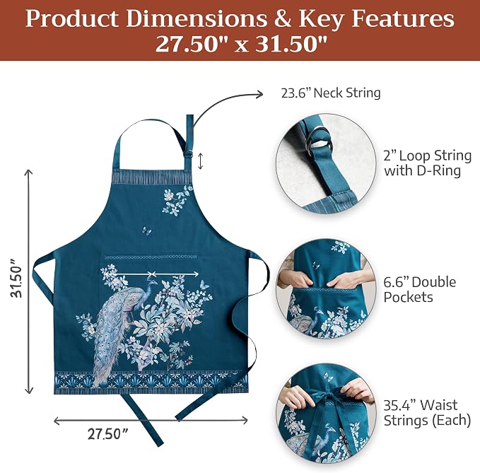 Maison d' Hermine 100% Cotton Apron for women with Pocket Kitchen Chef Apron for Men Cooking Spring Summer