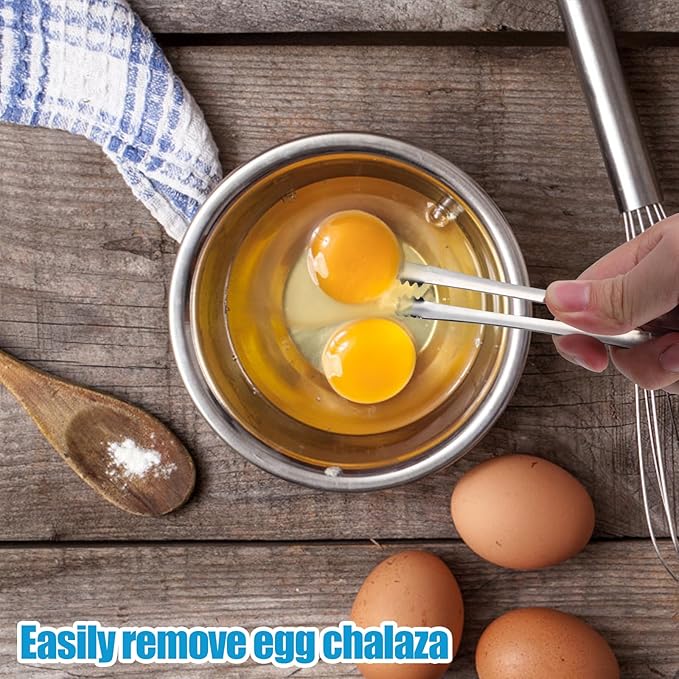 2pcs Egg Chalaza Removal Tongs, Toothed Design Egg Membrane Eggshell Fragment Remover Tong Stainless Steel Kitchen Tongs Multipurpose Kitchen Tool for Cooking Food Cake Bakers Pastry Chefs