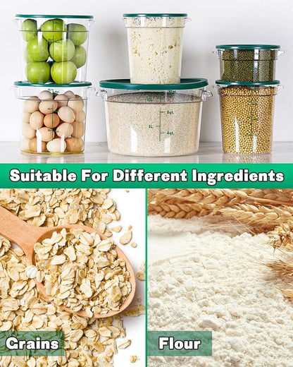 6QT NSF Round Food Storage Containers with Lids: 4 PCS [Total Food Grade][Hot&Cold Resistant] Dough Proofing Container for Pizza, Bread with Measuring Spoons Included(BPA FREE) (GREEN)