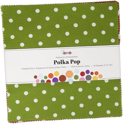 Soimoi 40 Pcs Cotton Fabric Squares Bundles Charm Packs for Quilting, Fat Quarter Layer Cakes, Precuts Quilt Squares 10 x 10 inches, DIY Fabric Bundle - Polka Pop