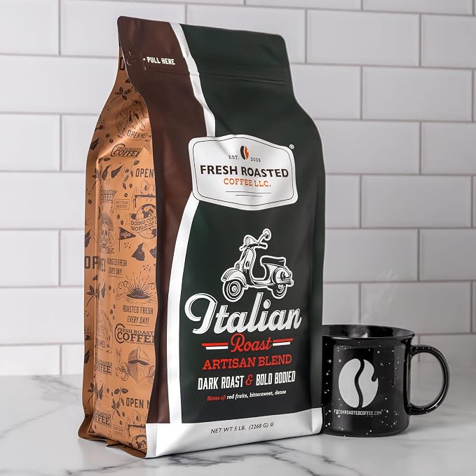 Fresh Roasted Coffee, Italian Roast Whole Bean Coffee, Dark Roast, Kosher, 5 lb (80 oz)