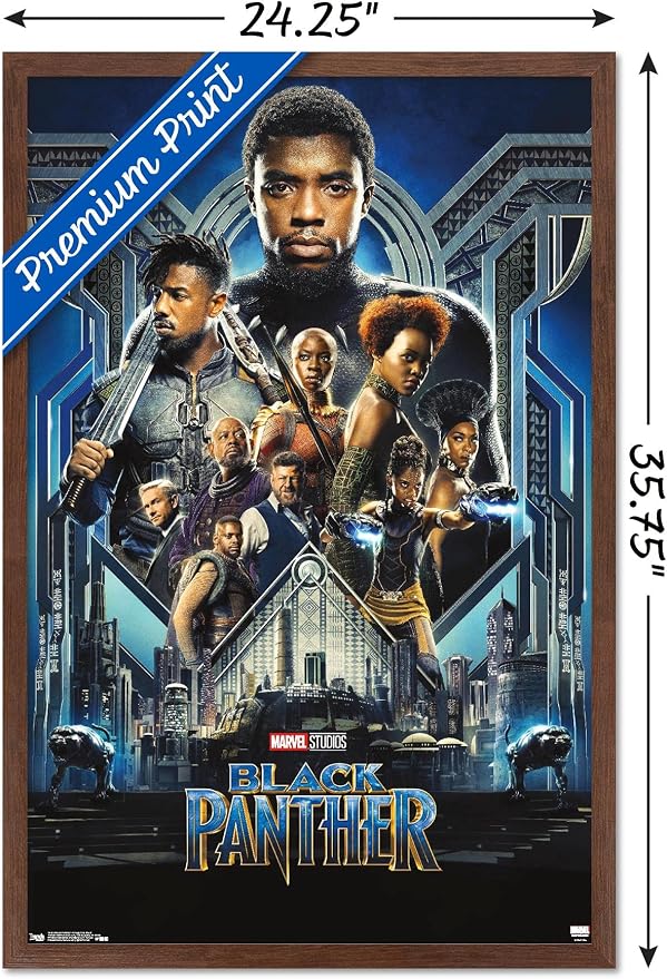 Trends International Marvel Cinematic Universe - Black Panther - Group One Sheet Wall Poster, 22.375" x 34", Mahogany Framed Version