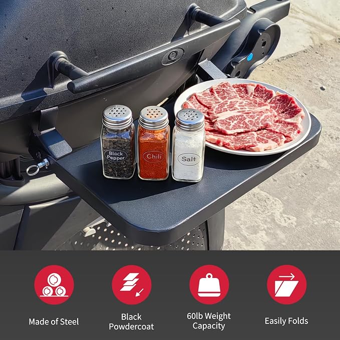 Utheer Folding Front Shelf for Weber Q Series Grills, 13.8" x 9" Heavy-Duty Steel BBQ Prep Table, Supports Up to 60 lbs, Space-Saving Foldable Front Shelf for Weber Q1000 Q1200 Q2000 Q3000