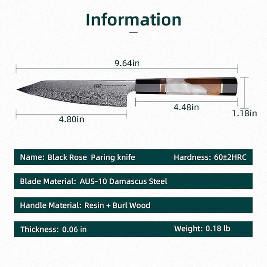 FINDKING 5 Inch Small Kitchen Utility Knife, Sharp Fruit Paring Tool & Elegant Pairing Blade for Everyday Cooking (BLACK-ROSE Series)