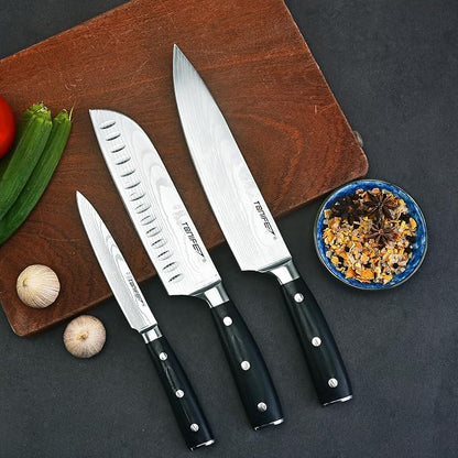 TONIFE Kitchen Knife Set, High Carbon Stainless Steel Cooking Knife, Chef's Knife + Santoku Knife + Small Knife (3PCS)