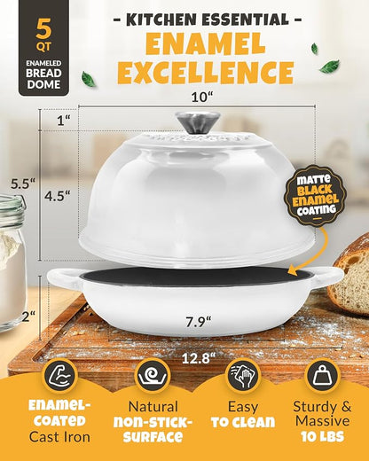 CRUSTLOVE Dutch Oven Bread Baking - 5QT Enamel Bread-Dome - incl Sourdough Bread-Baking Suppliers like Dough Whisk Scoring Lame etc Bread-Oven Cast Iron for Sour dough Bread-Pan with Lid, Bread-making