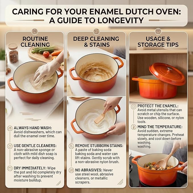 YJX Cast Iron Dutch Oven Pot with Lid, Enameled Cast Iron Pot, Orange Bread Dutch Oven, 4QT Heavy-Duty Cookware Oven Safe to 500°F for Bread Baking, Braising, Stews, Roasting