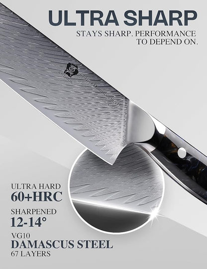 WILDMOK Santoku Knife, 7" Japanese Damascus Forged Kitchen Knife, Professional Chopping Knife, Razor Sharp & Ergonomic Handle Design-Comes in a gift box