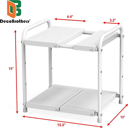 Deco Brothers Under Sink 2 Tier Expandable Shelf Organizer, White