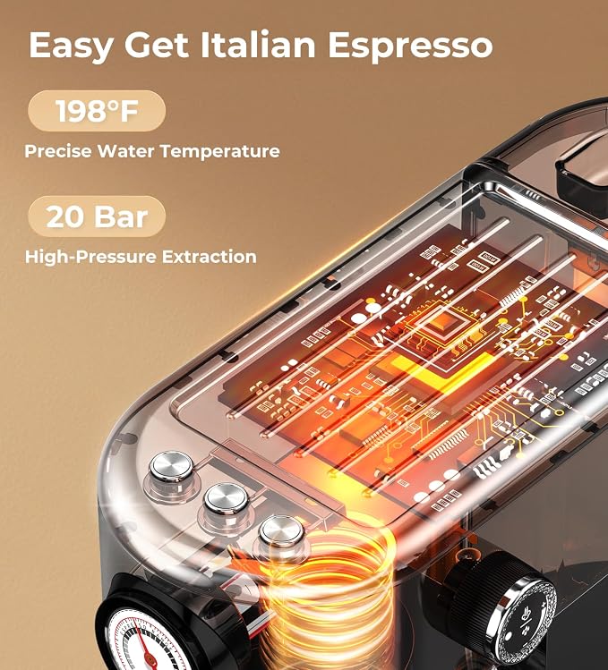 Atatix 20 Bar Espresso Machine with Milk Frother, Professional Compact Espresso Maker, Stainless Steel Coffee Machine with Precise Temp Control & 44oz Removable Water Tank for Latte, Cappuccino, Black