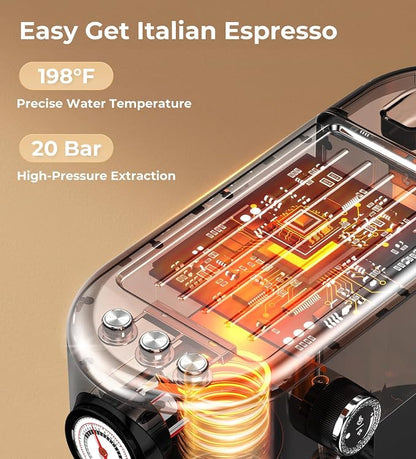 Atatix 20 Bar Espresso Machine with Milk Frother, Professional Compact Espresso Maker, Stainless Steel Coffee Machine with Precise Temp Control & 44oz Removable Water Tank for Latte, Cappuccino, Black