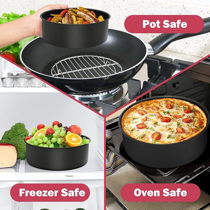 P&P CHEF 8 Inch Cake Pan, Nonstick Round Baking Layer Cake Pans Tins Set for Birthday Wedding, 2.94-Inch Deep Side & One-piece Design, Stainless Steel Core & Easy Clean, Black 4Pcs