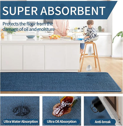 YDKGL Kitchen Mats for Floor, Super Absorbent Kitchen Rugs Non Slip Washable, Soft Imitation Linen Braided Kitchen Runner Rug, Standing Mat Kitchens Sink Mat, Easy to Clean, Blue 17x30