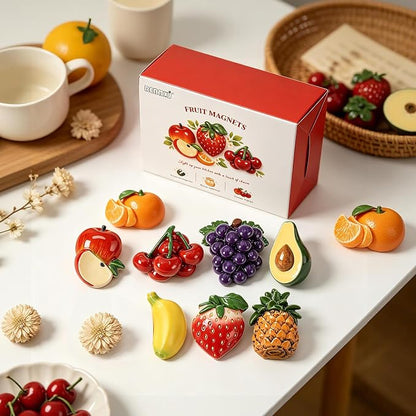 Renmxj 8 Pcs Mini Resin Fruit Magnets for Fridge, Cute Tiny Decorative Fridge Magnets, for Kitchen Refrigerator Office Locker Decoration(Multicolor)
