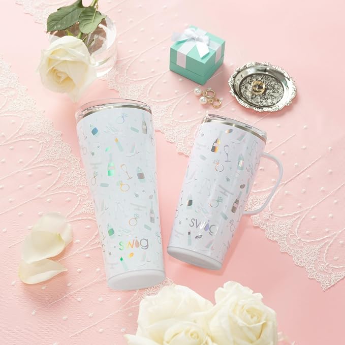 Swig Life 22oz Travel Mug, Insulated Tumbler with Handle and Lid, Cup Holder Friendly, Dishwasher Safe, Stainless Steel, Travel Coffee Cup, Insulated Mug with Lid (Bride to Be)