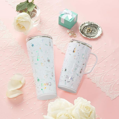 Swig Life 22oz Travel Mug, Insulated Tumbler with Handle and Lid, Cup Holder Friendly, Dishwasher Safe, Stainless Steel, Travel Coffee Cup, Insulated Mug with Lid (Bride to Be)