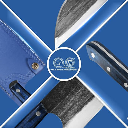 XYJ Authentic Since 1986,Ancient Forged Butcher Knives,Serbian Chef Knife With Sheath,Tiny Knife,Chinese Vegetable Meat Cleaver For Kitchen Camping Outdoor,Full Tang,High Carbon Steel (8 inch)